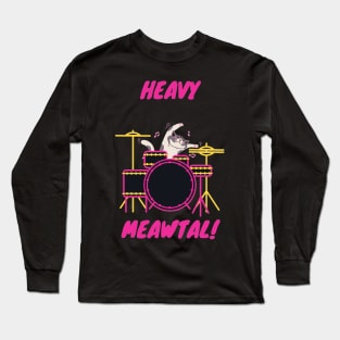 metal drummer cat Long Sleeve T-Shirt